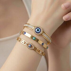3 PCS Set Evil Eye Stainless Steel 18k Gold Plated Bracelet Minimalist &Luxurius